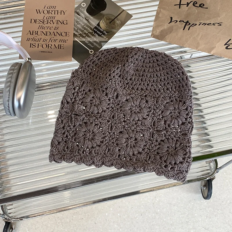 Women Summer Cap Hand-Made  Hollowed-out Vintage Artistic Crocheted Hat for Summer Breathable Causual Female Caps 004