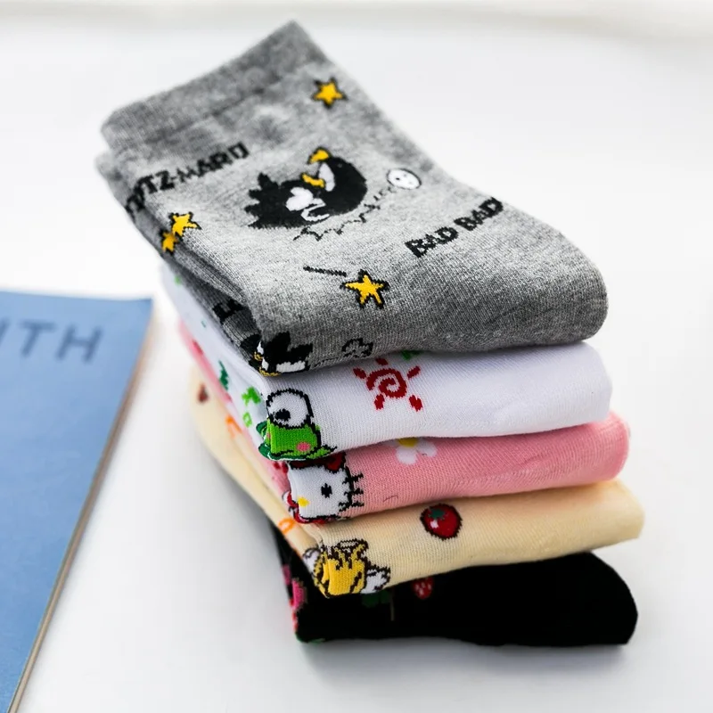 Sanrio Anime Women's Socks Cute Cartoon Hello Kitty kulomi My melody Mid-tube Cotton Sports Breathable Student Sock girl Gift