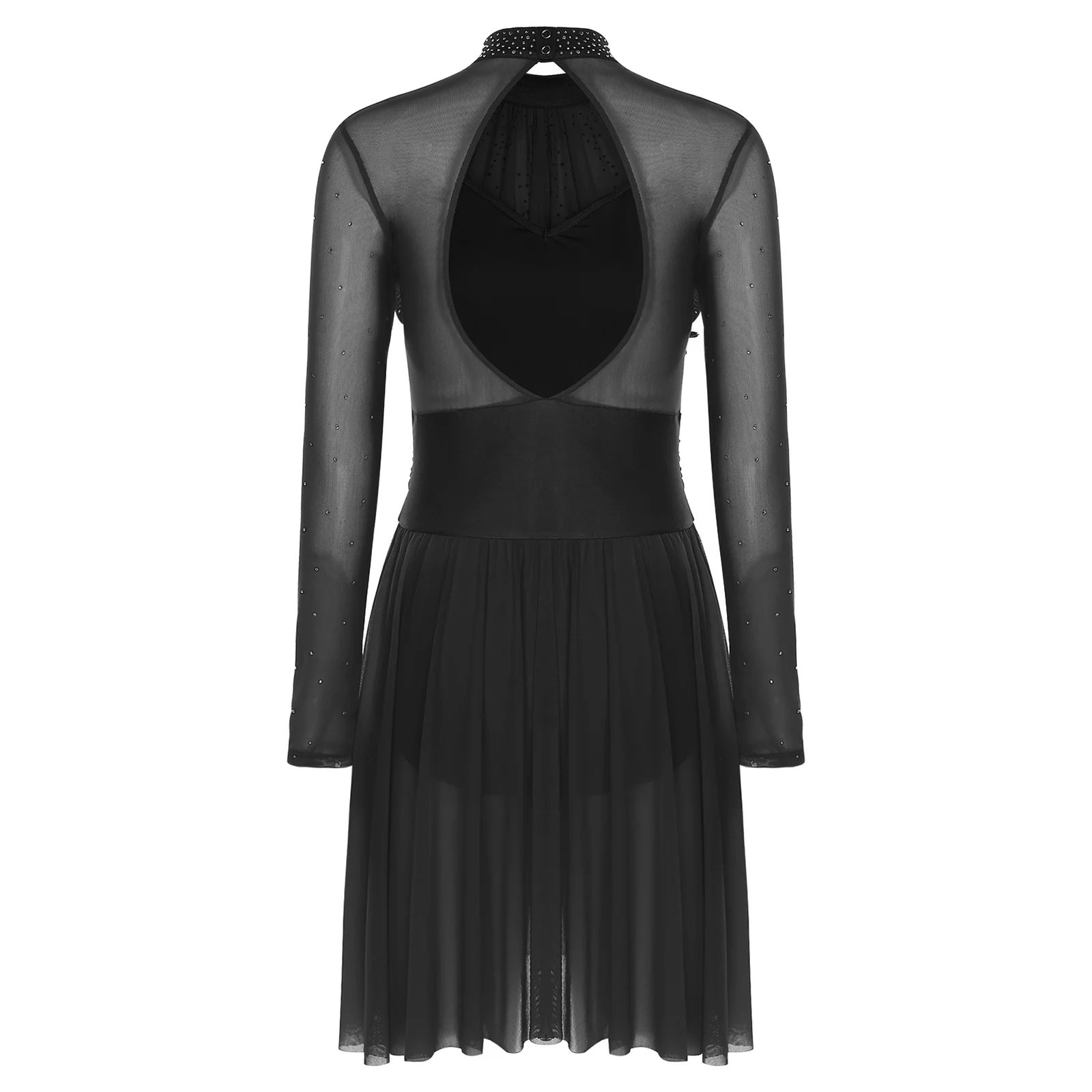 Robe de danse de patinage artistique pour femmes, Costumes de danse lyrique de Ballet de gymnastique, broderie appliquée de strass, robe à manches longues