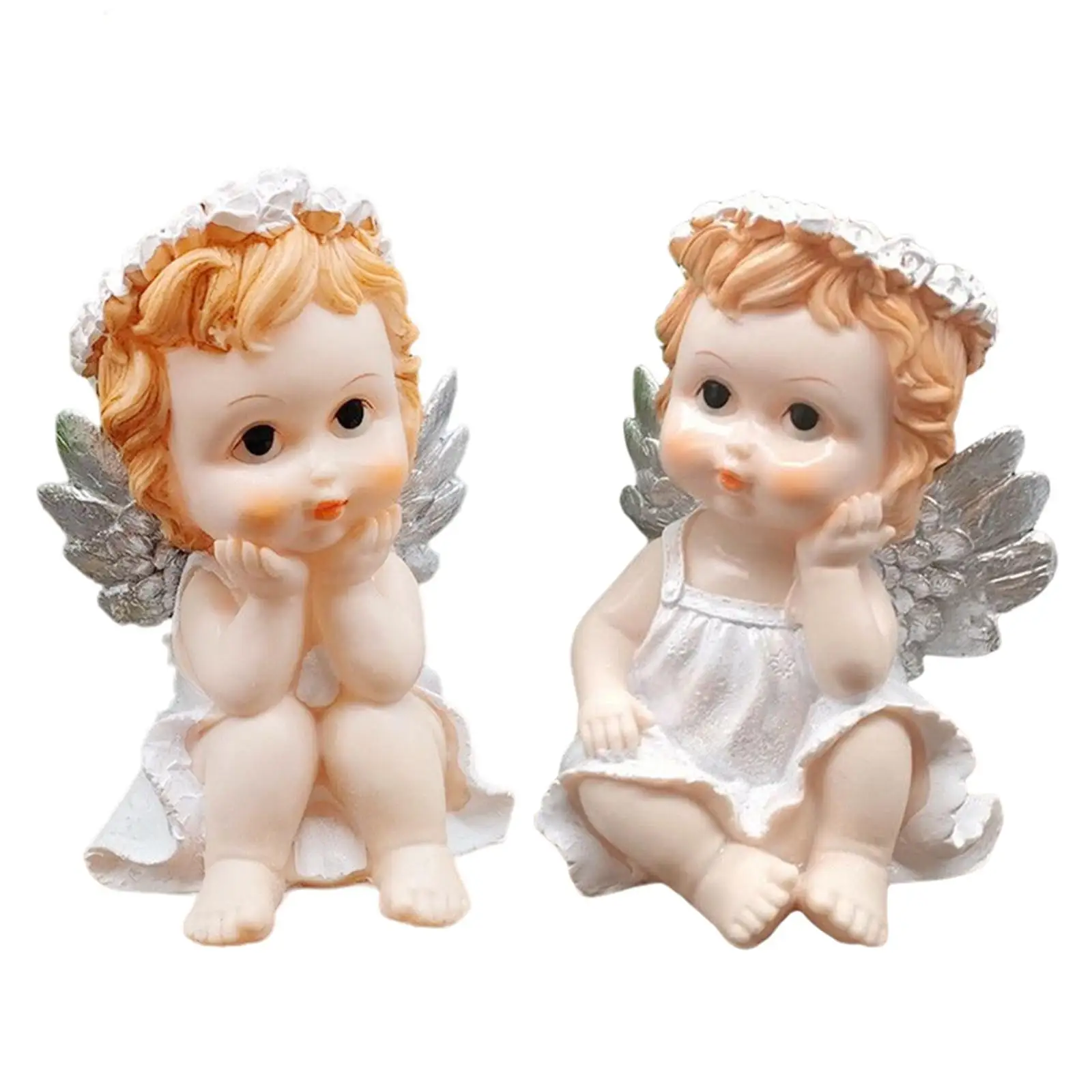 European Style Adorable Angel Wing Figurine Crafts Creative Girl Statue Memorial Cherub Sculpture Desktop Decor Wedding Gifts