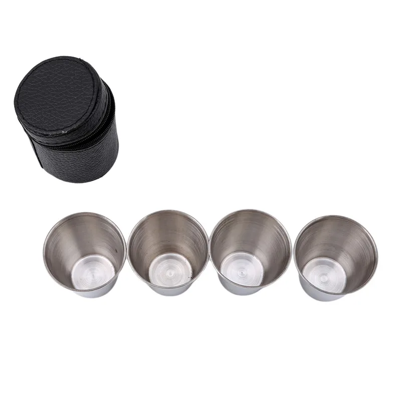 4/6pcs Set Stainless Steel Camping Cup Mug Camping Hiking  Portable Tea Coffee Beer Cup With Black Bag 30/70/180ML 2023 New