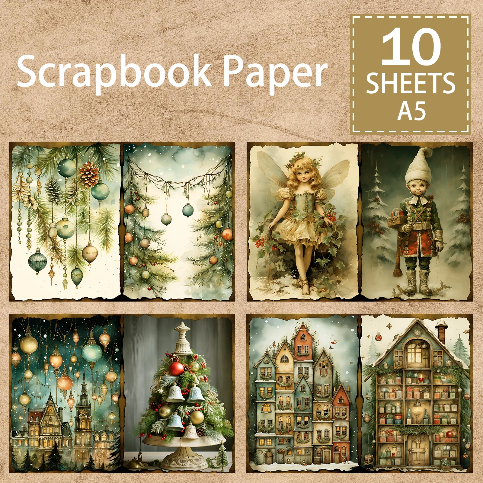 10 Sheets A5 Size Christmas For The Children Background Vintage Grunge Journal Planning Scrapbooking