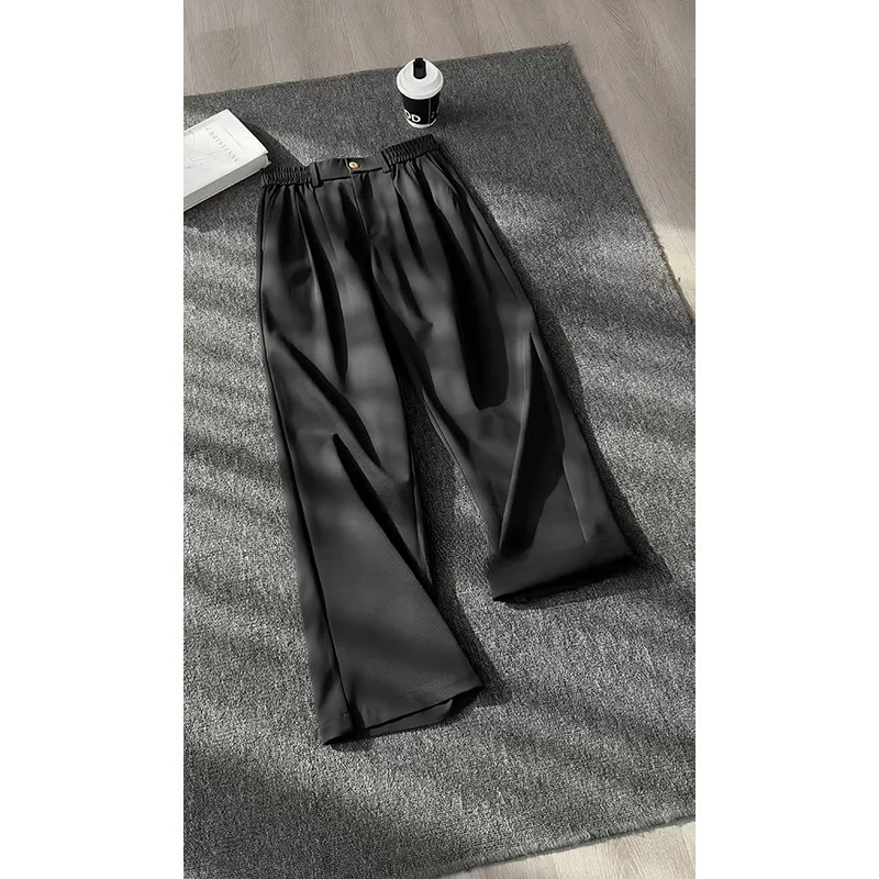 

Брюки прямого кроя из прохладного ледяного шелка, весенняя новинка, мужские, модные, удобные, в корейском стиле, свободные, повседневные, однотонные, простые, универсальные