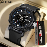SANDA Watch Men Military Sport Quartz Digital LED Wristwatch Top Brand Luxury Date Week Waterproof Male Electronic Clock 9052