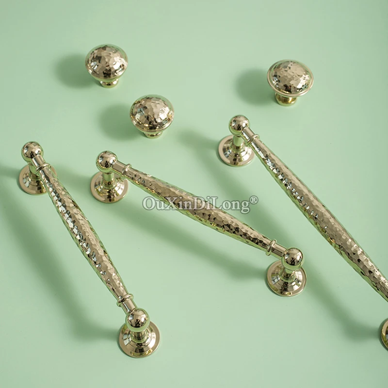 Exquisite Hammer Pattern 4PCS Pure Brass Gold Furniture Handles Drawer Pulls Cupboard Wardrobe Kitchen Wine Cabinet Pulls Knobs