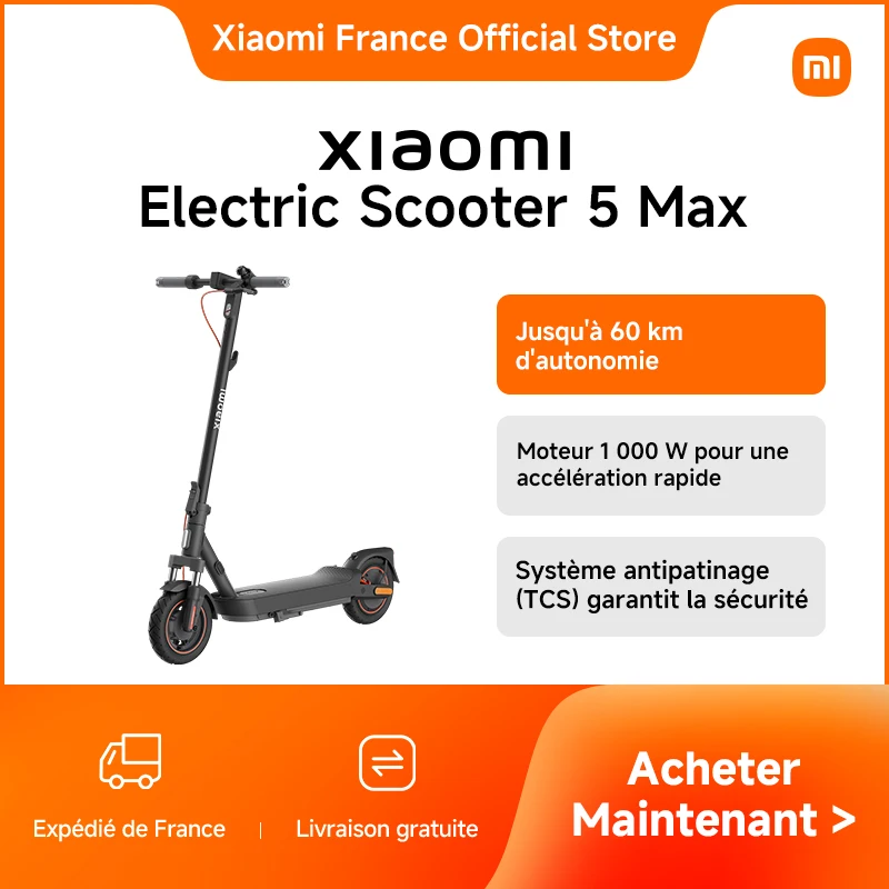 [Official] Xiaomi Electric Scooter 5 Max | Up to 60 km range, 1,000 W motor for rapid acceleration, Traction Control System (TCS) guarantees safety