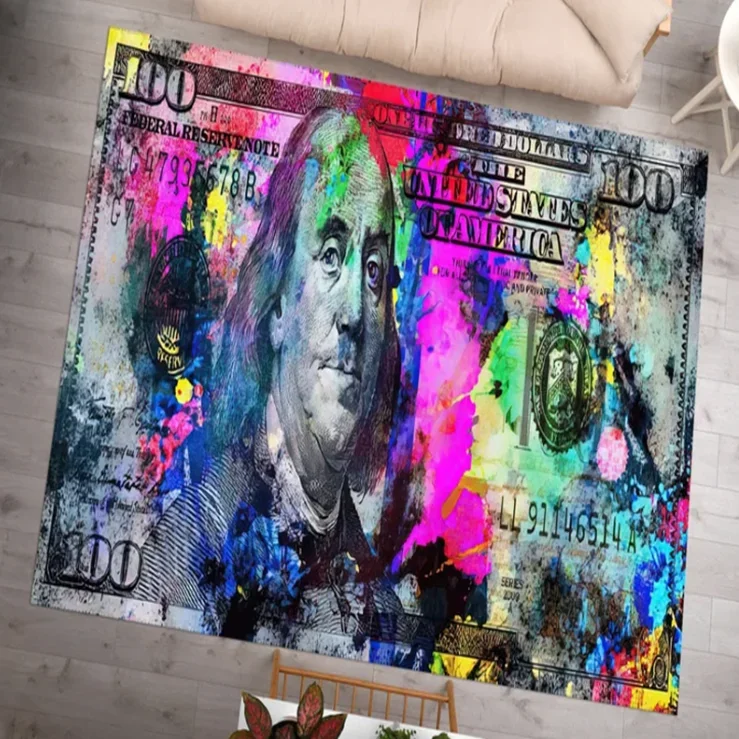 100 Dollar Bill Area Rug Ben Franklin Old 100 Dollar Bill Dobby Rug Unique Classic US Dollar Bill Money Rug One Money Dollar Rug