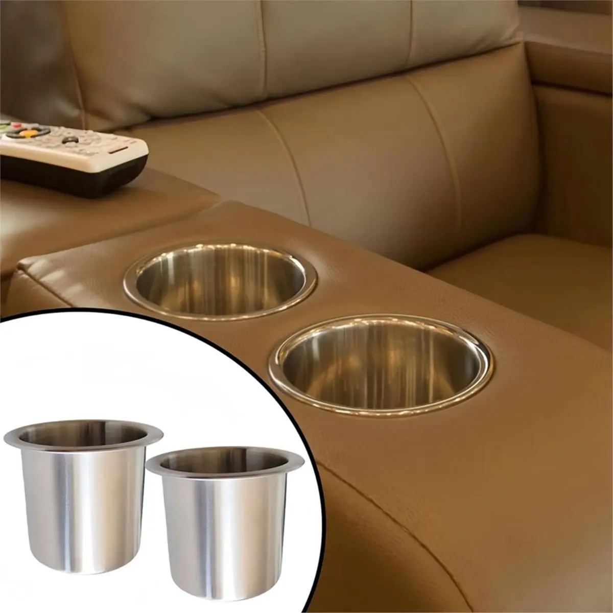 Multi-use Gear 6 Pcs Stainless Steel Drop-in Cup Drink Holder Silver Game Table Cup Holder Insert Cinema Sofa Drop-in Drink Cup