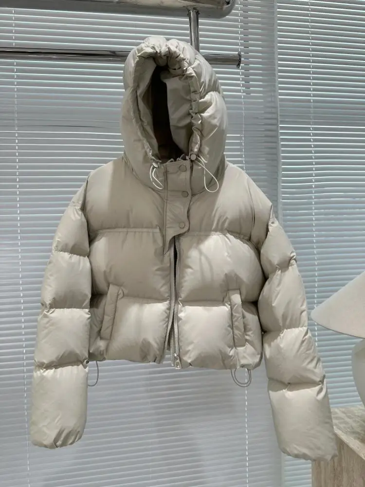 2024 Winter New Lightweight Hooded White Duck Down Parka Loose Oversize Padded Student Puffer Jacket Women Zipper Padded Coat