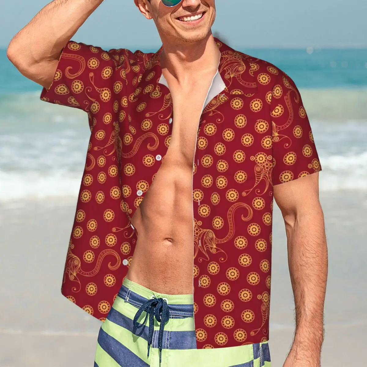 

Red Monkey Vacation Shirt Retro Animal Print Hawaiian Casual Shirts Men Vintage Blouses Short-Sleeved Stylish Design Clothing