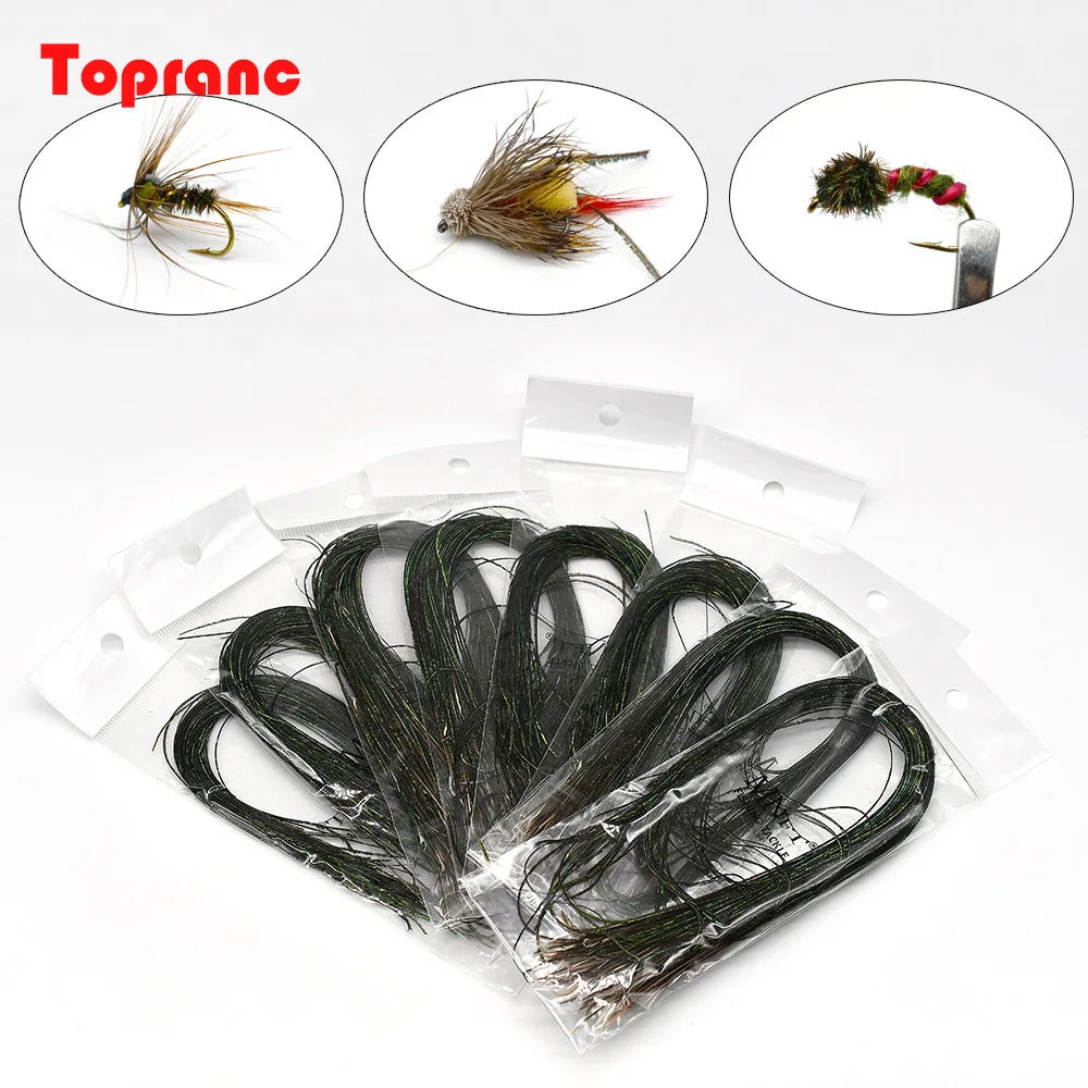 Topranc New Fly Tying Natural Peacock Herl Feather Wire Fly Tying Material Olive Green Fly Fishing Nymphs Streamers Accessories