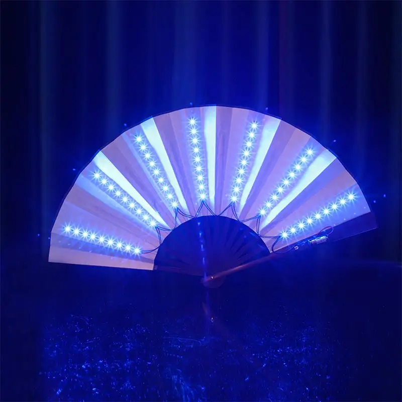 Foldable Hand Fan With Led Light Glowing Fluorescent Discoloration Fan For Night Performance Dj Bar Club Room Party Decoration