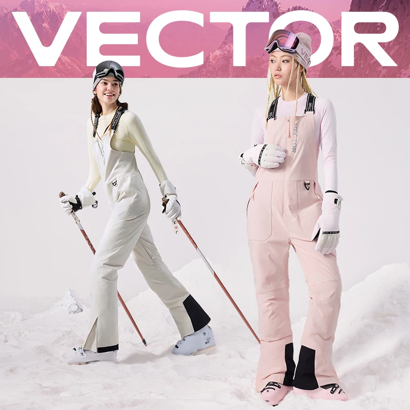 VECTOR Insulated Ski Bib Pants Straight-Leg Padded Ski Overalls One-Piece Jumpsuit Waterproof Warm Winter Outdoor Sports Pants