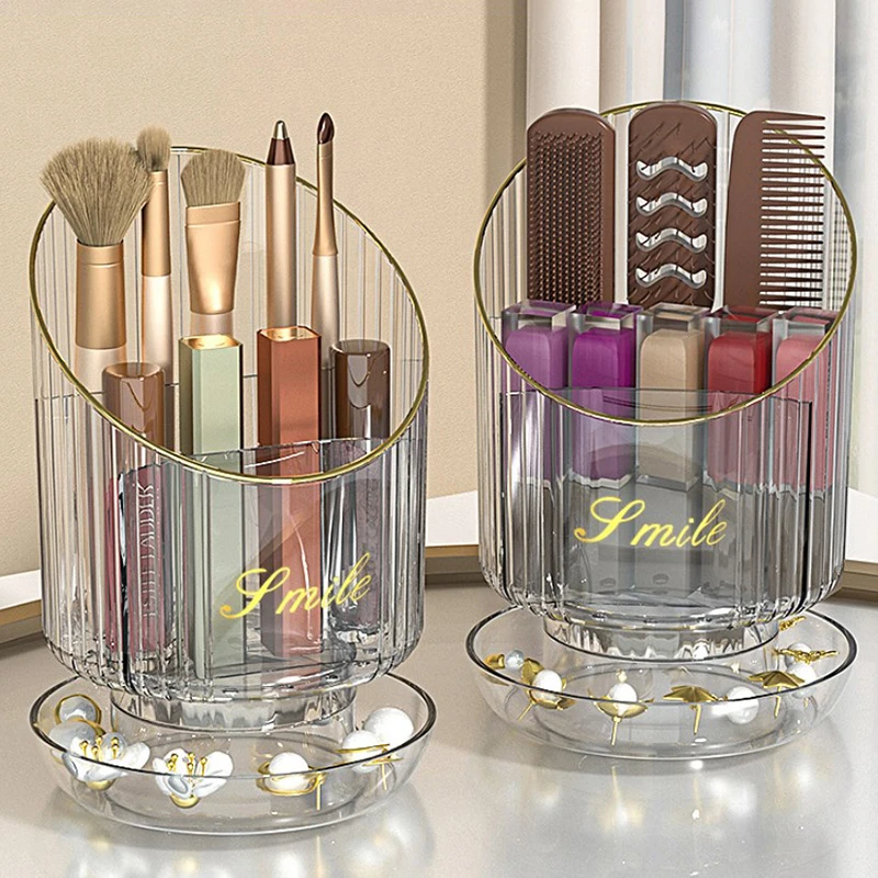 360 Rotating Makeup Brush Holder Luxury Cosmetic Organizer Lipstick Eyebrow Pencil Stand Eye Shadow Storage Box Vanity