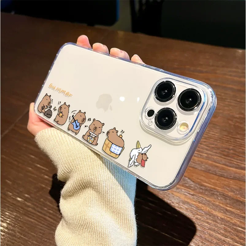 Super Cute Capybaras Sitting Side By Side For iPhone 16 15 14 13 12 11 Pro XR XS Max 7 8 Plus ShockCoveroof Phone Y2K Girl Cover