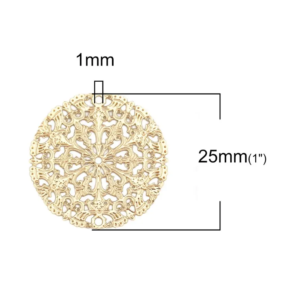 DoreenBeads Iron/Copper Alloy Filigree Stamping Connectors Round Silver Color/Gold Color DIY Making Jewelry Gifts 25mm Dia,10PCs