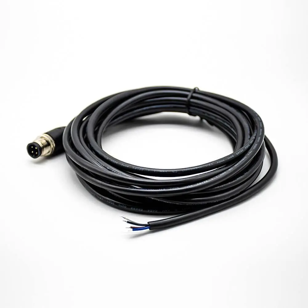 M12 Male 4Pin Extension Cable Straight A-Coding Connector Molded Cable 5M AWG22