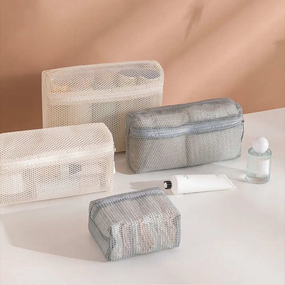 Casual Nylon Storage Pouch With Zipper Mesh Mesh Pouch Multipurpose Hand-held Toiletry Wash Bags Women