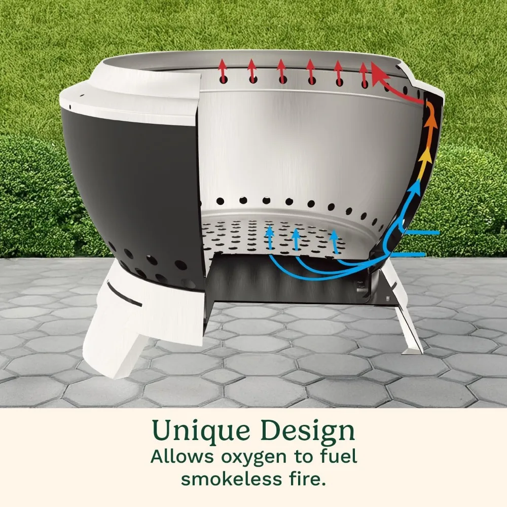 حفرة نار محمولة لحرق الخشب من الفولاذ المقاوم للصدأ مع قاعدة إزالة الرماد وتصميم بدون دخان #3