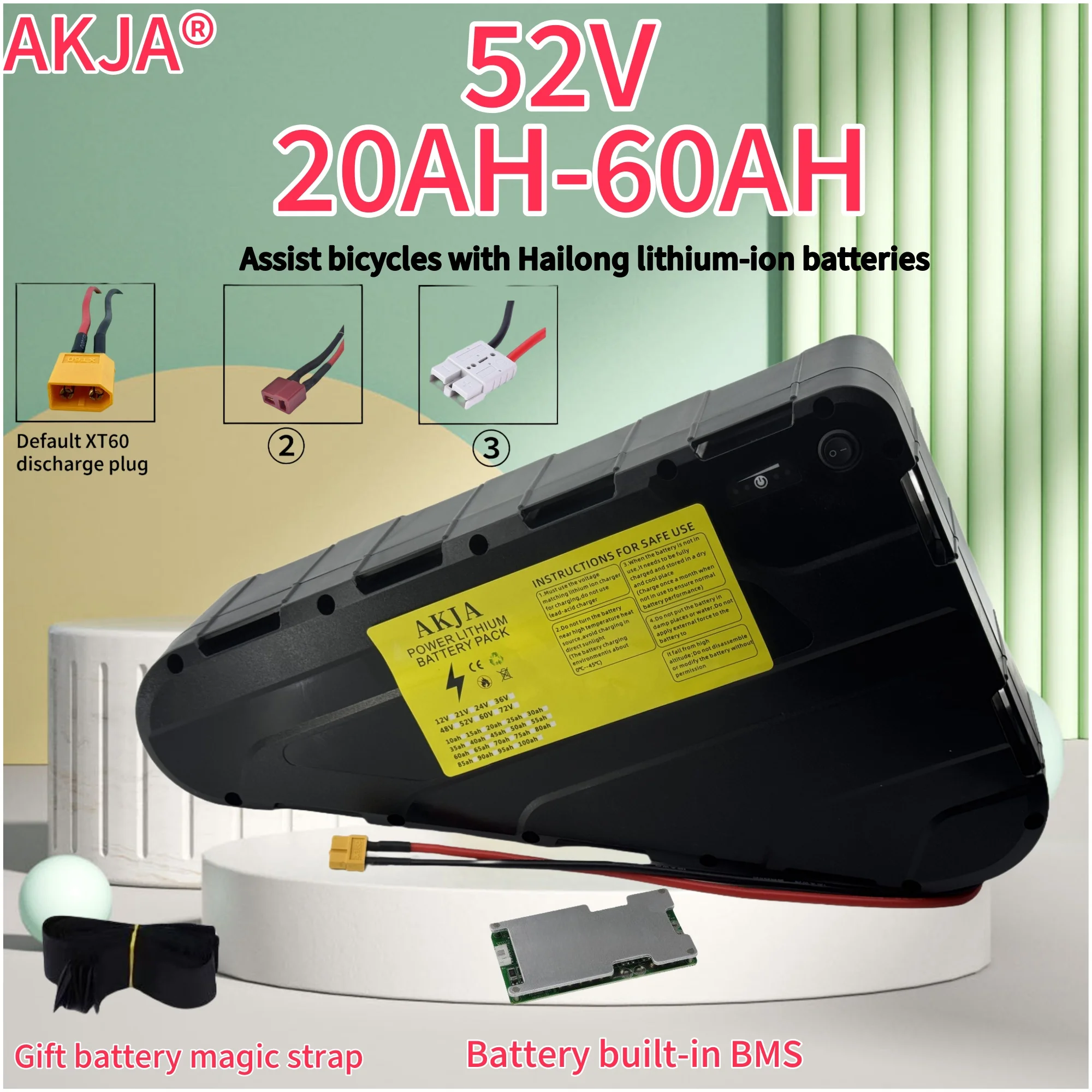 

Air fast transportation 52V60AH High Capacity Waterproof Hard Case Strong power battery pack 350W500W750W1000W triangle battery