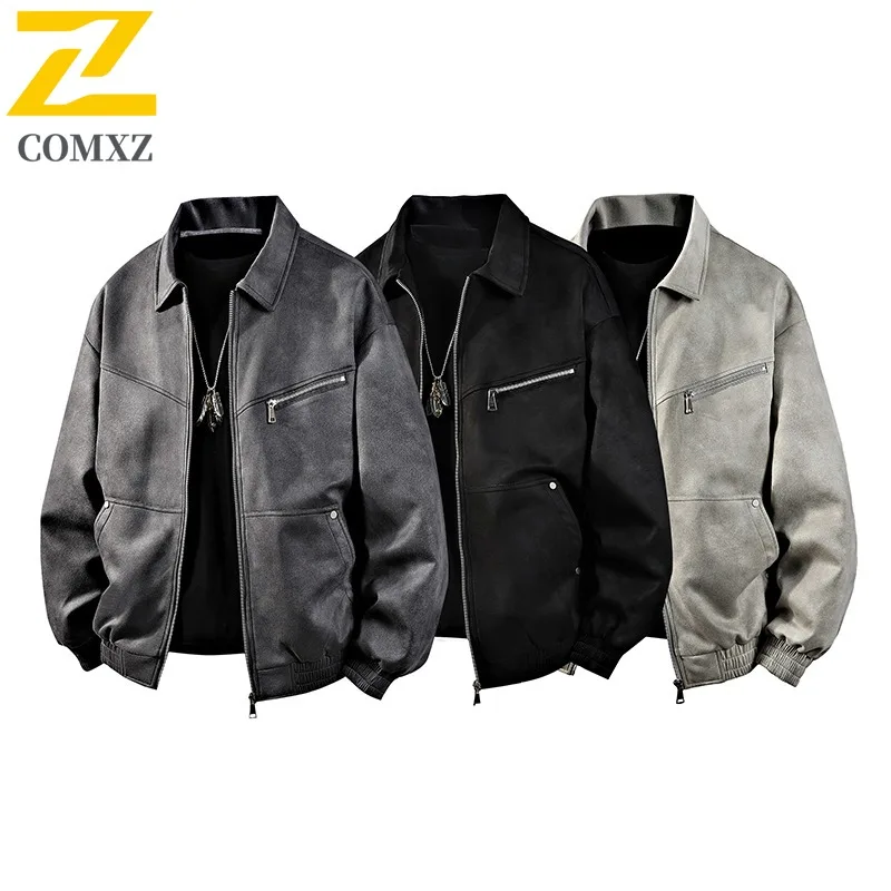 

COMXZ Мужская кожаная куртка Удобная легкая ветровка в американском стиле Повседневная велосипедная ветрозащитная осенняя новая одежда