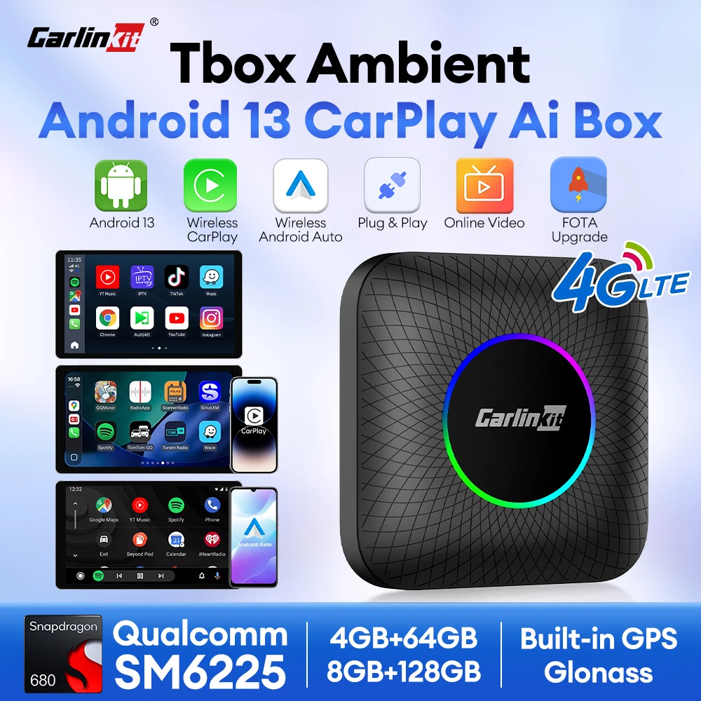 CarlinKit Android 13 CarPlay Ai Box Wireless CarPlay Android Auto Qualcomm 8-Core Chip For IPTV Netflix Play Store Smart Car Box