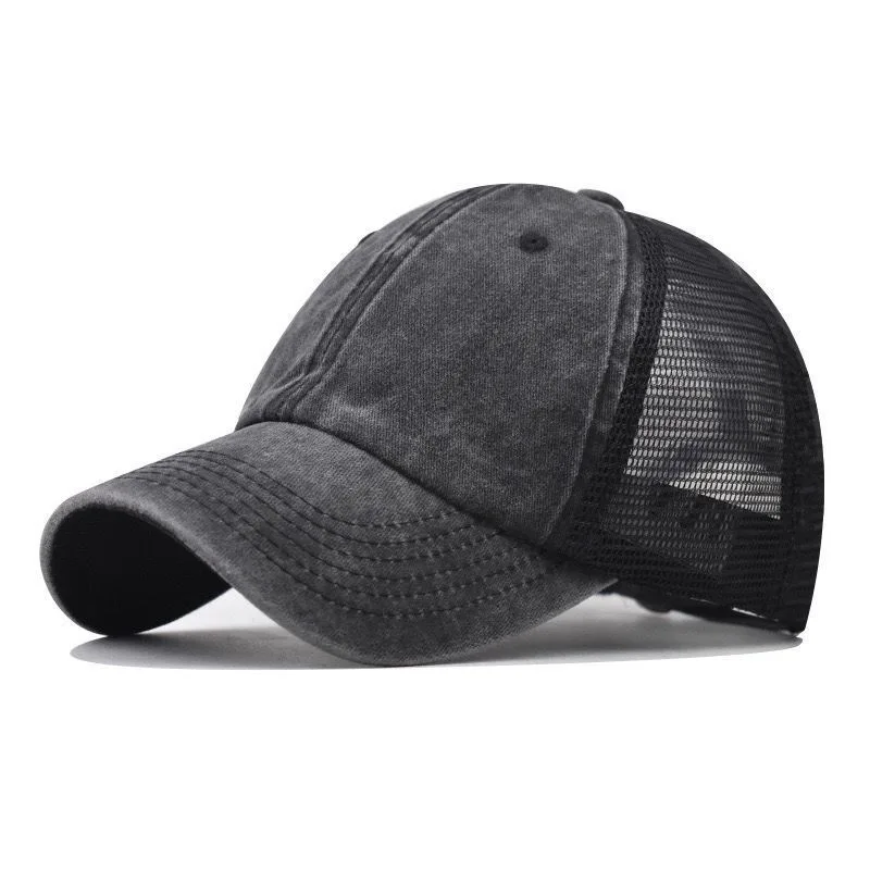 Customized Printed Logo Washed Soft Top Mesh Hat Men Outdoor Sport Sunshade Duck Tongue Cap Women Fashion Versatile Baseball Hat