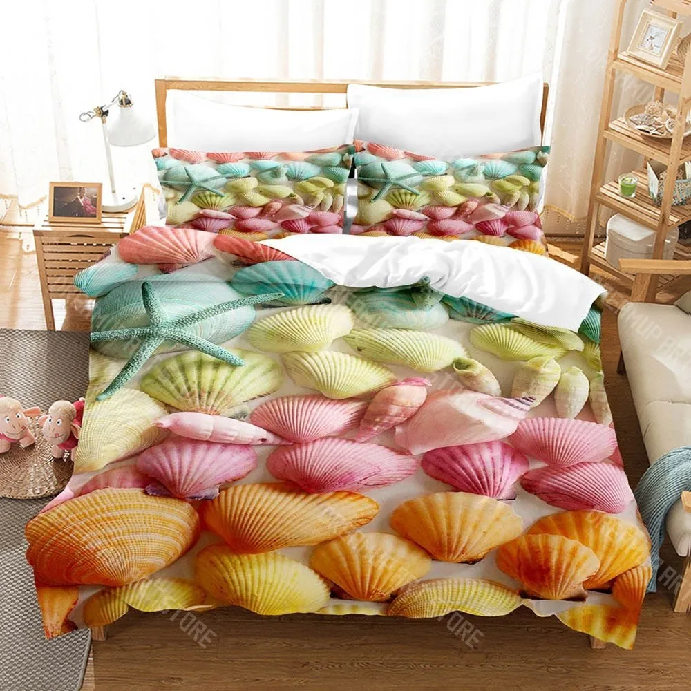3D Printed Sea shell Bedding Set for Boys Girls Duvet Cover Pillowcase Included Twin Queen King Full Single Double Sizes