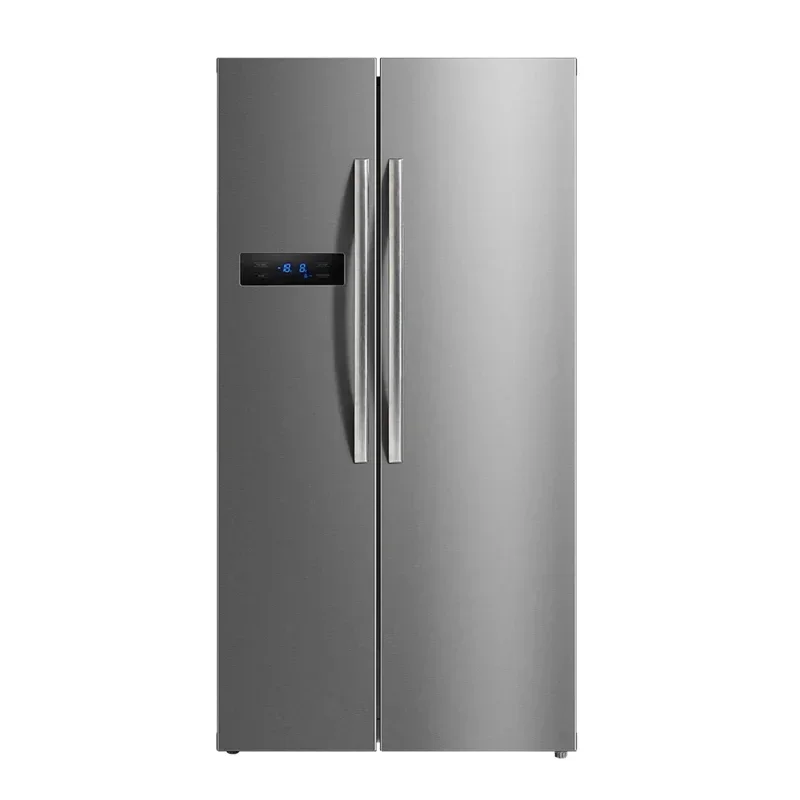 

Side by Side Home Fridge Wind Cooled Silver with Door Handles Energy Saving 560L Double Door Refrigerator