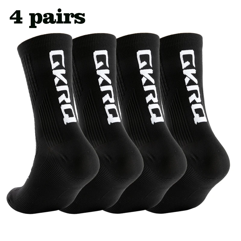 GKRQ 4 Paar 2023 neue Fahrradsocken Fahrrad Krankenschwester Kompression Rennrad Laufen MTB Kniehoch Weiß Sport Lustige Marke Schwarz