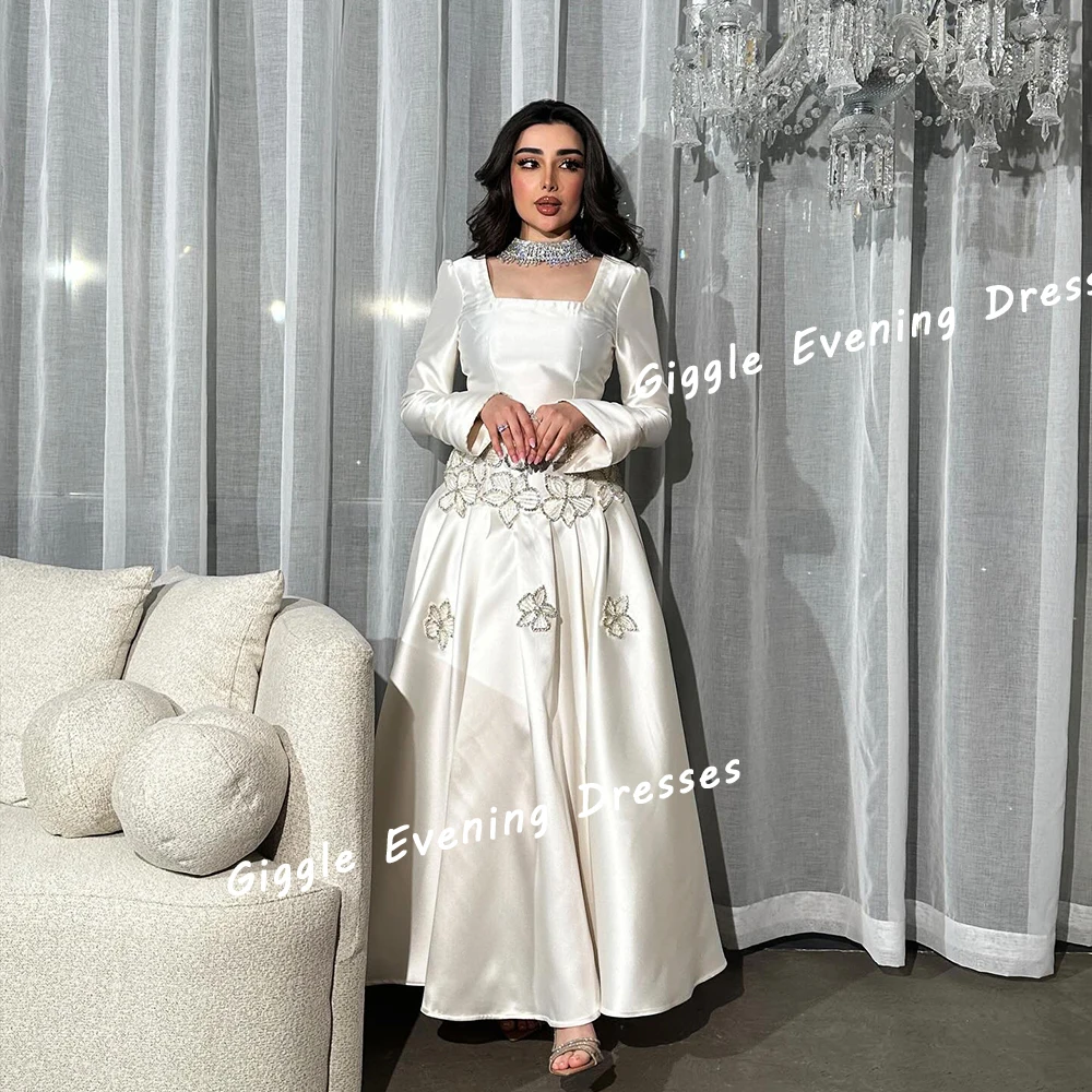 Giggle Satin Embroidery Beading Exquisite Prom Gown Saudi Arab Elegance Pretty Ankle-Length Evening Party Dresses for Women 2024