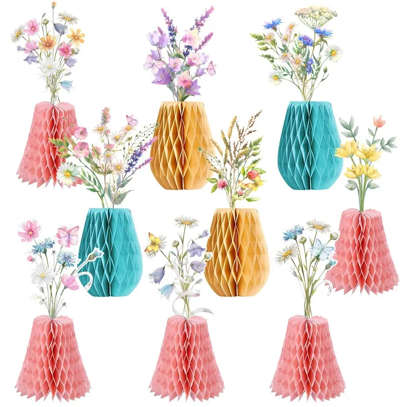 2026 Spring Wildflower Honeycomb Table Decor – 9PCS Mother's Day Birthday Wedding Party Decor Honeycomb Vase Ornament