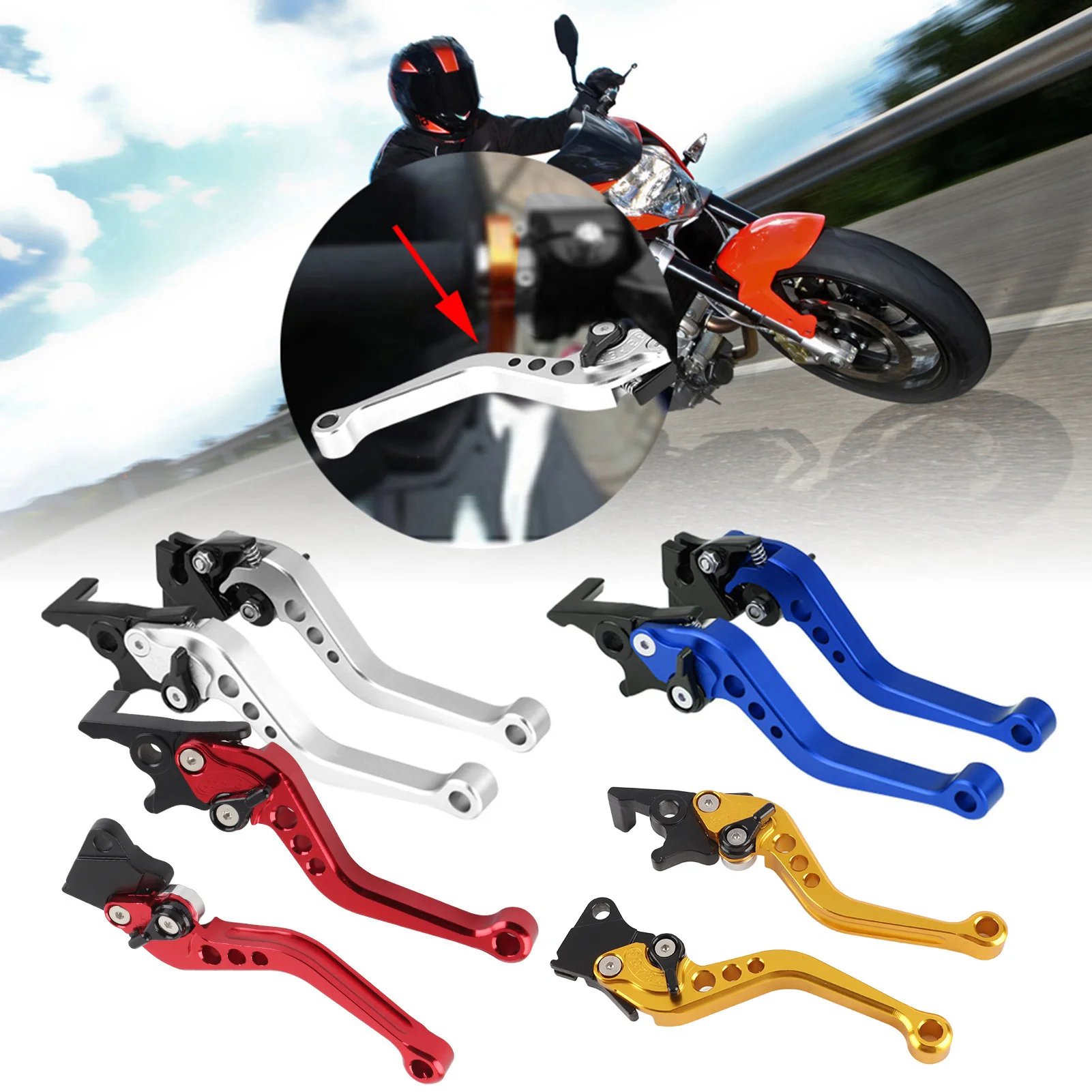 New 2Pcs Motorcycle Clutch Brake Handle Drum Lever Modified Horn Adjustable Hand Lever Motorcycle Accessories Aluminum Alloy