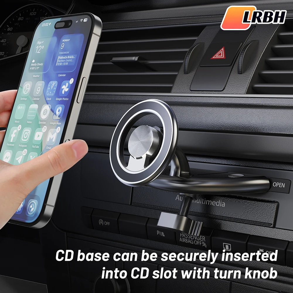 

LRBH Metal Anti Shake Magnet CD Slot Phone Mount for Magsafe, Compatible with All Cellphones