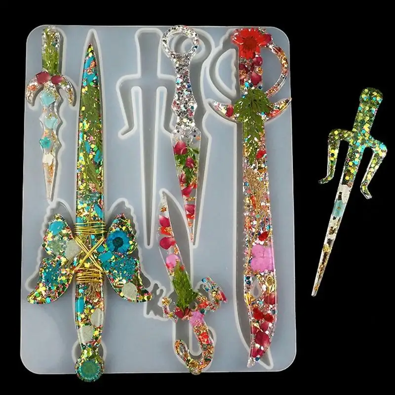 Dagger Epoxy Resin Mold Jewelry Pendant Silicone Mould DIY Crafts Decorations Keychain Casting Tool