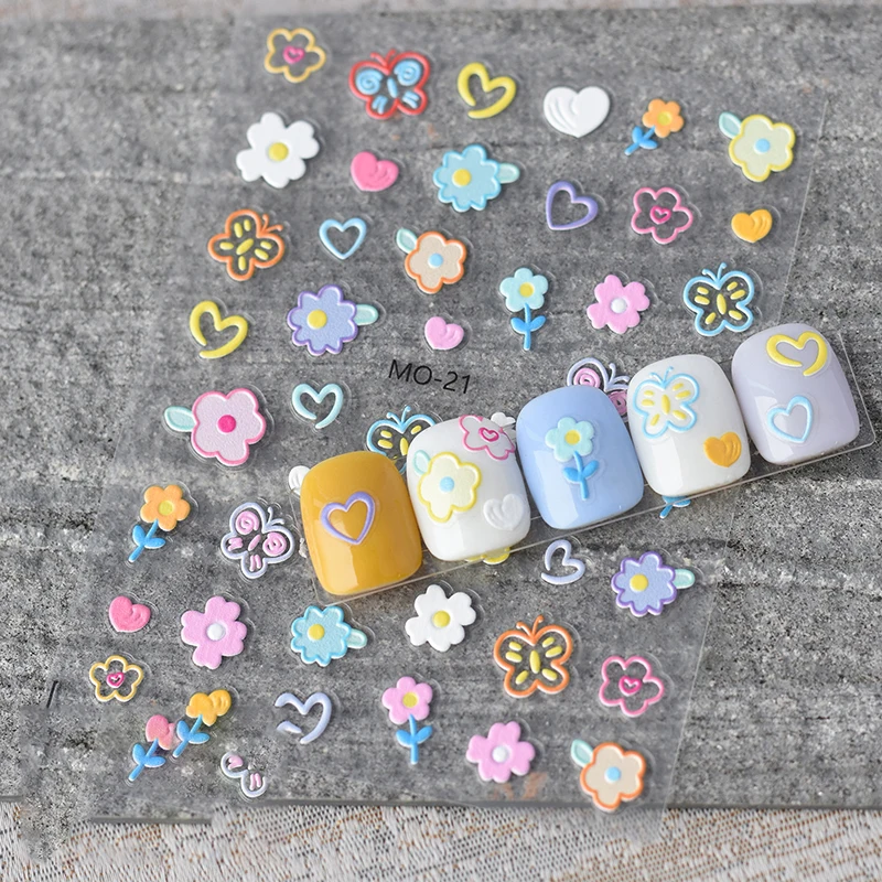 Nail Art Flower Daisy Embossed Stickers Nail Sliders Decals Daisy Florals Petals Flowers Back Glue Nail Sticker Decoration