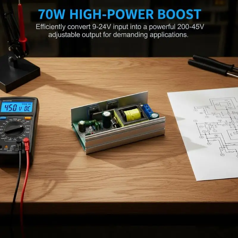 70W DC-DC 9V-24V To 200V-450V Voltage Adjustable Boost Power Converter Nixie Clock Tube Amplifier Capacitor Charging