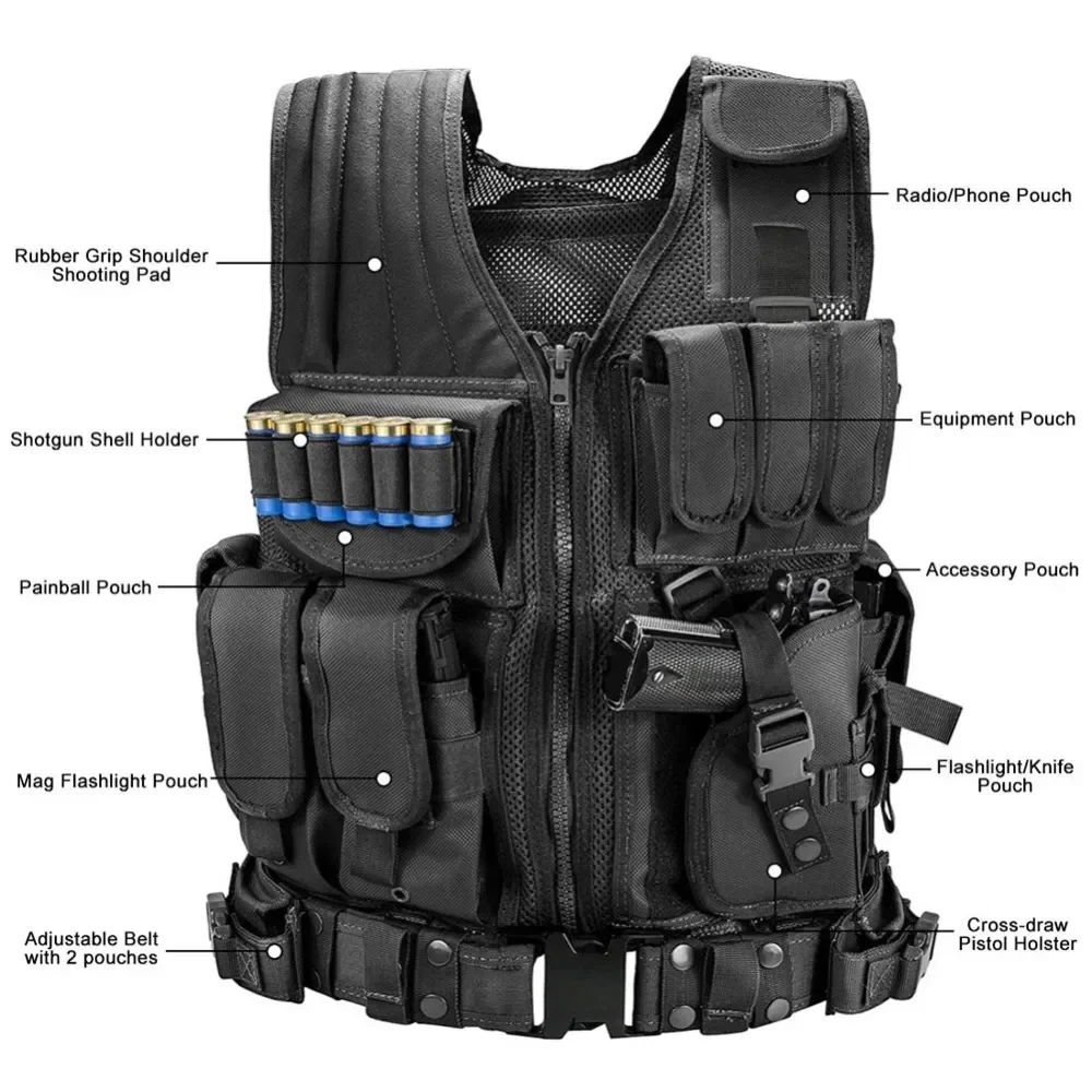 Police Tactical Vest Airsoft Training Jacket Molle Tactical Vest Military Combat Body Armor Vests Security Outdoor Hunting Vest