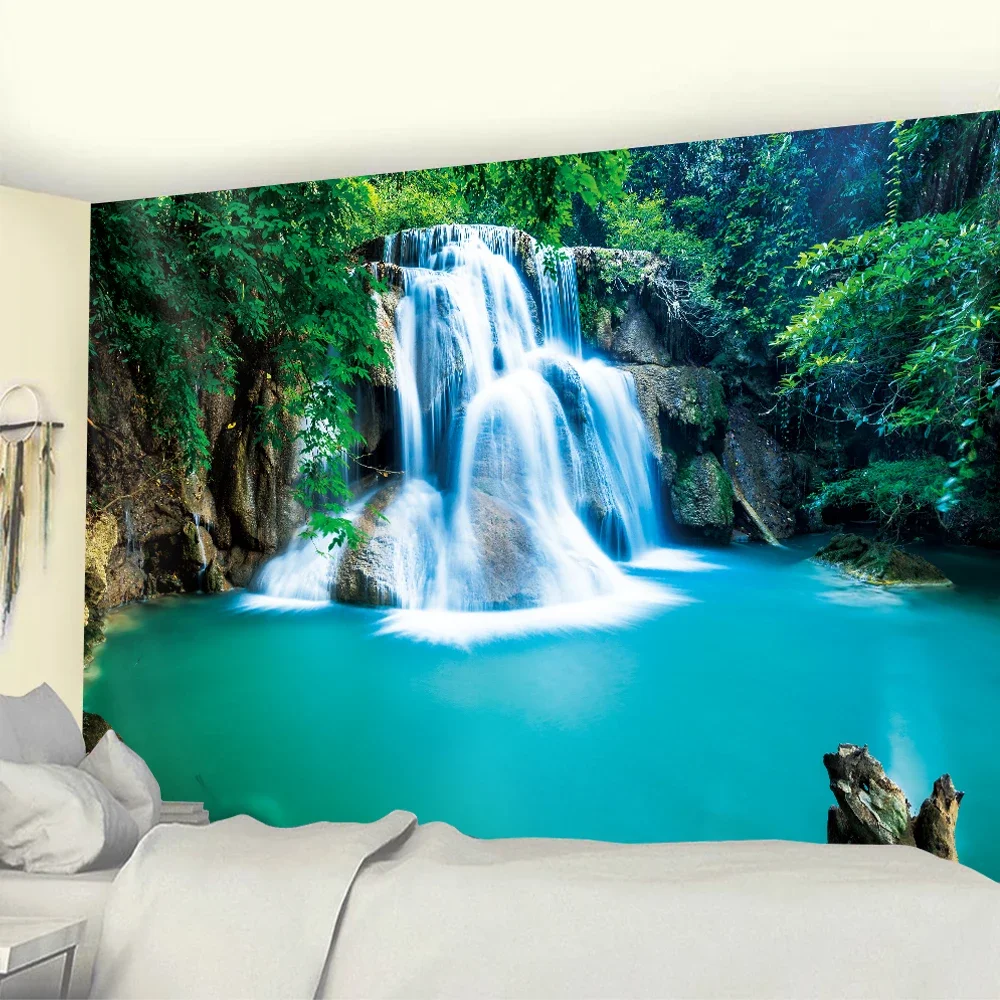 Home Decoration Hippie Bohemian Beautiful Waterfall Forest Art Tapestry Background Wall Suitable for Bedroom Living Room Tapiz