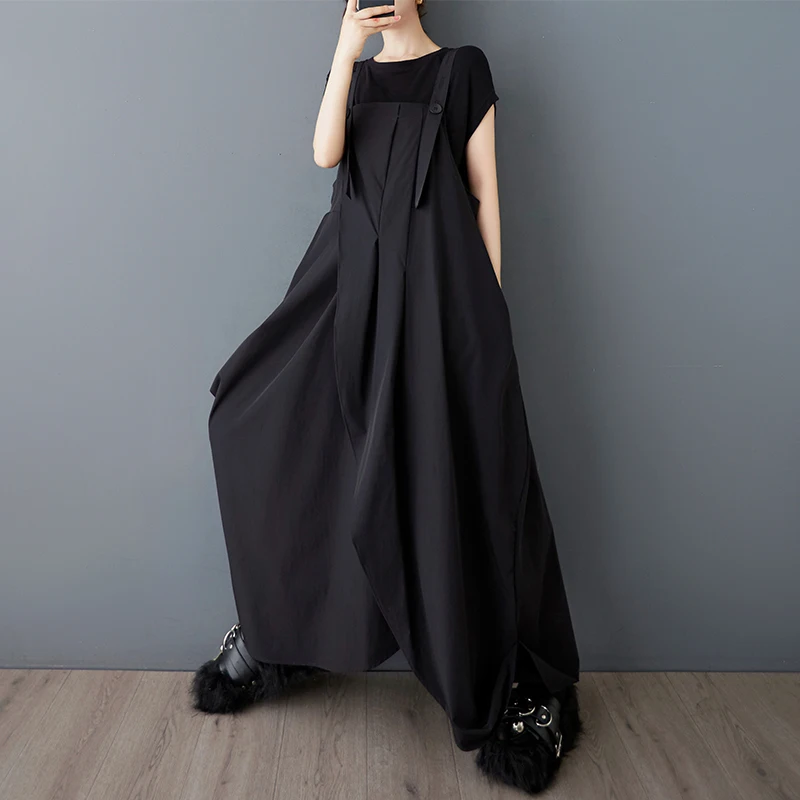 فستان صيفي متوسط الطول فضفاض بدون حمالات غير متماثل، تصميم عصري كبير الحجم، مصنوع من مزيج البوليستر والقطن