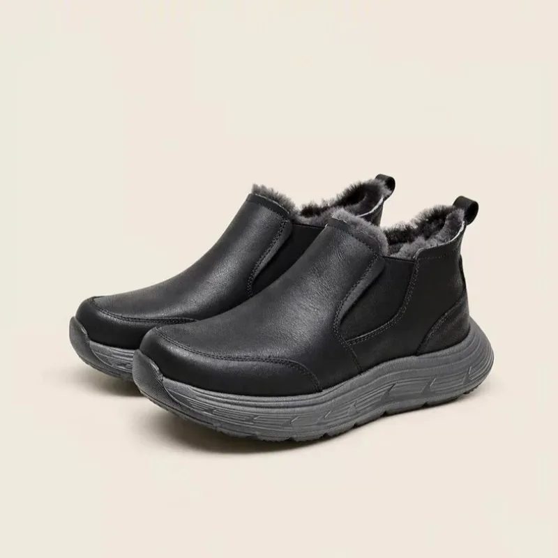 Outdoor Cold Protection Men Snow Boots Genuine Leather Wool Lined Warm Winter Slip on Non Slip Casual Chelsea Ankle Boots