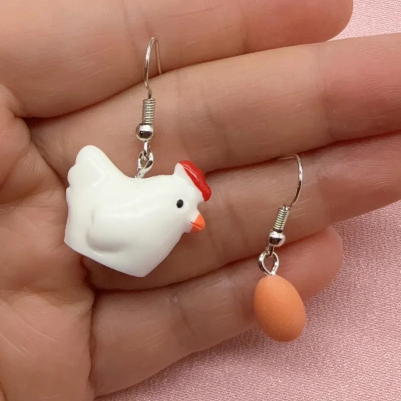 1 pair of resin asymmetric chicken and egg earrings, women's earrings, the best choice for gifts