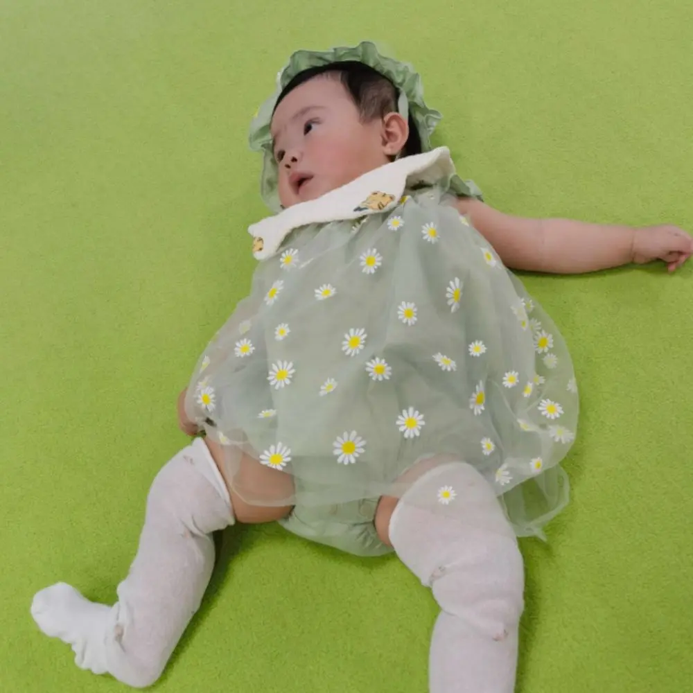 فستان الأميرة للأطفال على شكل زهرة شبكية مع قبعة بدون أكمام، بدلة تسلق رفيعة وجميلة للأطفال الرضع، بدلة فضفاضة للأطفال الصغار للعطلات