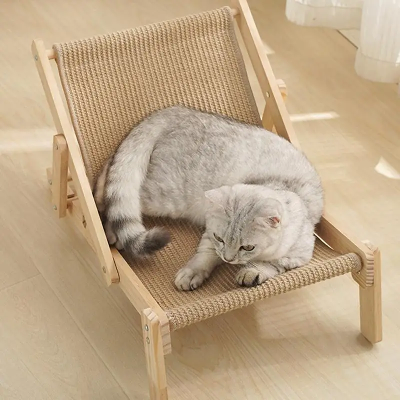 

Elevated Cat Chair Bed Wooden Pet Sisal Scratcher Lounging Raised Pet Chair Foldable Indoor Kitty Scratching Condo Pet Supplies