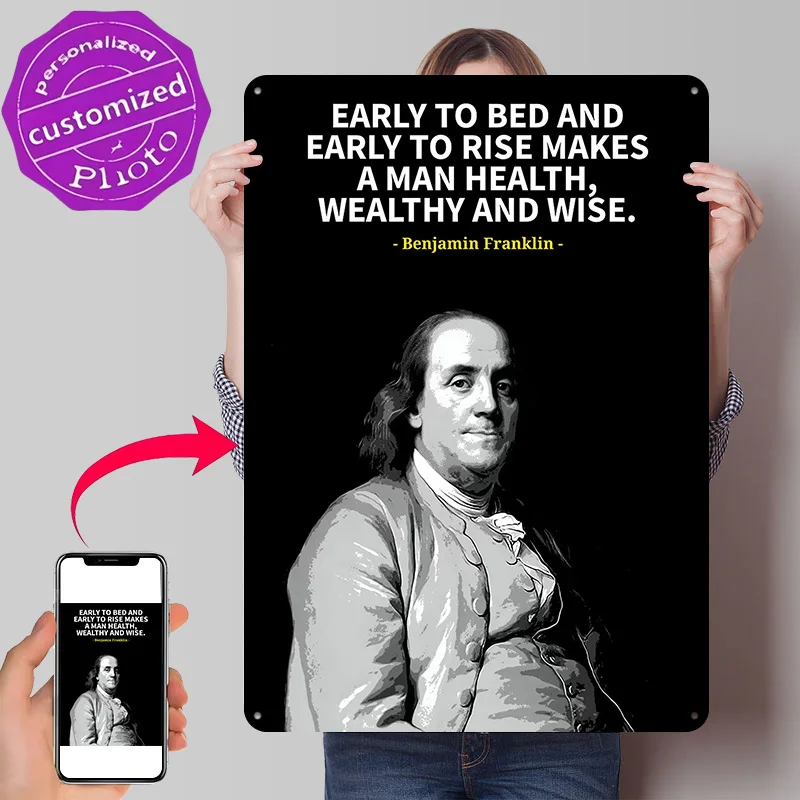 Benjamin Franklin Quotes Poster Retro 3D Printed Metal Signs Customized Wall Hanging Gift for Room Decorating Interior Wand Deko