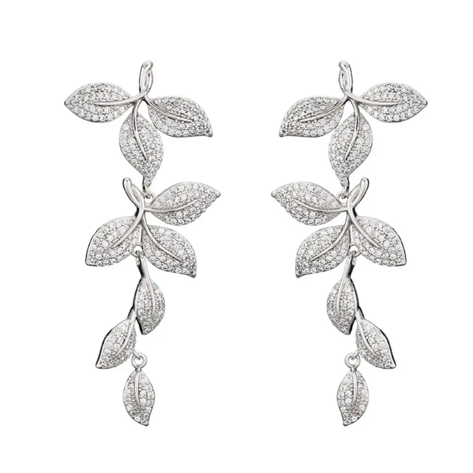 ZAKOL Kreative, modische, lange Blätter-Ohrringe mit mikroeingelegtem Zirkon für Damen, schlicht, exquisit, für den Alltag, Party, Geschenk, Accessoires – Detail 3