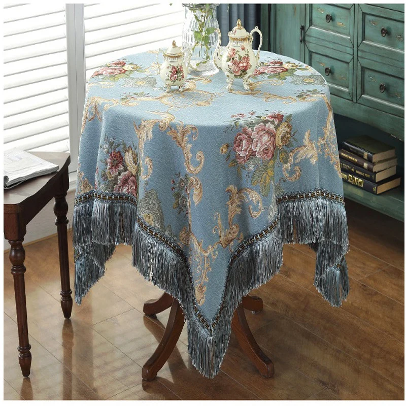 

European Retro Dinning Tablecloth With Tassel Luxury Embroidery Table Cover Flower Elegant Table Cloth Decoration Living Room