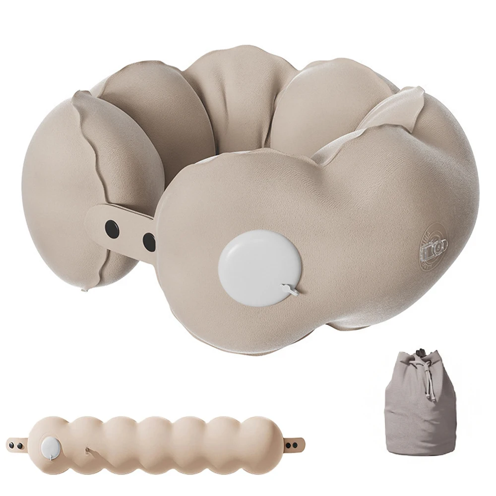 Inflatable Travel Neck Pillow for Airplane Train Car Washable Pillowcase U Shaped Office Napping Pillow