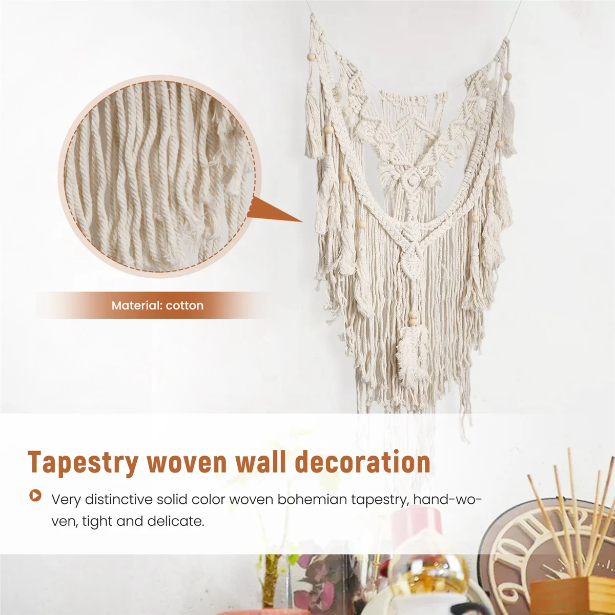 A53TT Nordic Bohemian Macrame Wall Hanging Tapestry Hand-Wovening Tassel Home Wall Decor Large Tapestry