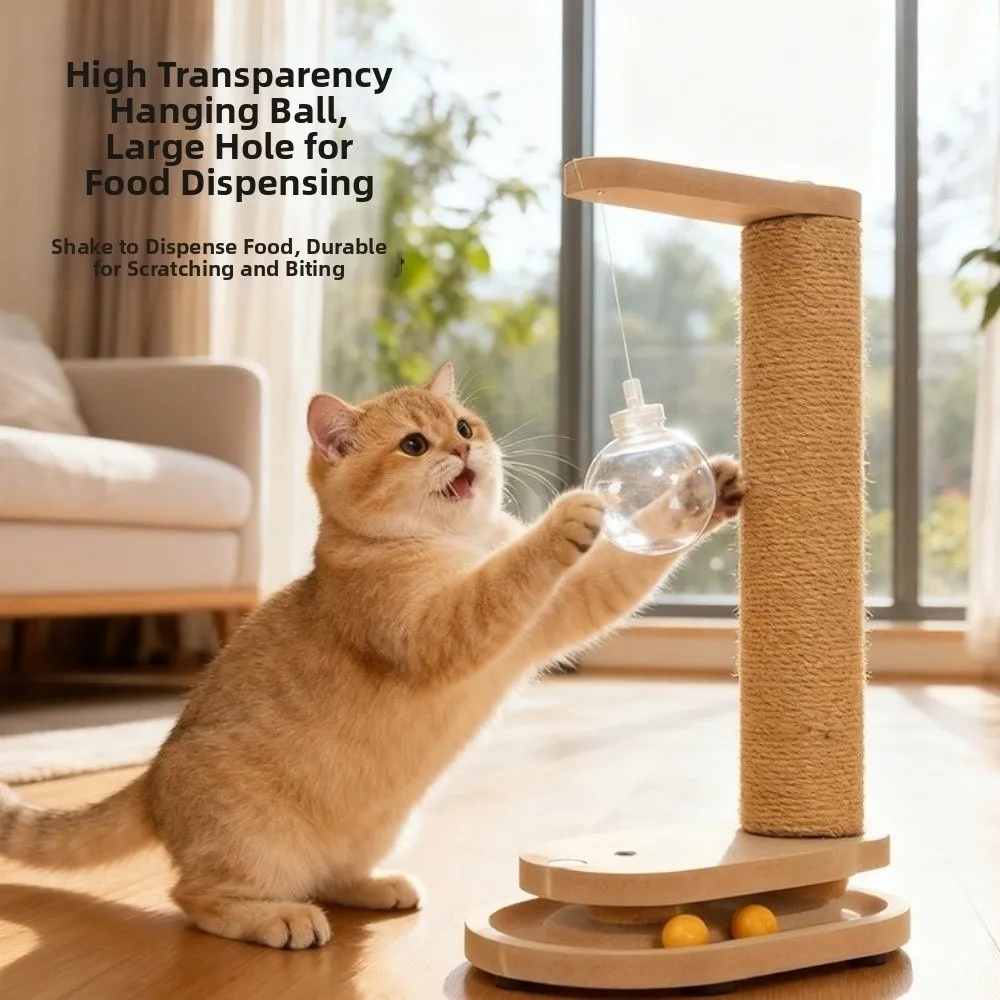 

Wear-resistant Cat Scratch Post Rotating Platform Vertical Cat Turntable Column Food Puzzle Ball Cat Teaser Toy